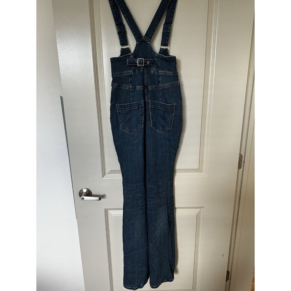 Anthropologie Pilcro Demilune Ski Suit Denim Jumpsuit Flare Dark Wash Size 25 - Picture 6 of 10